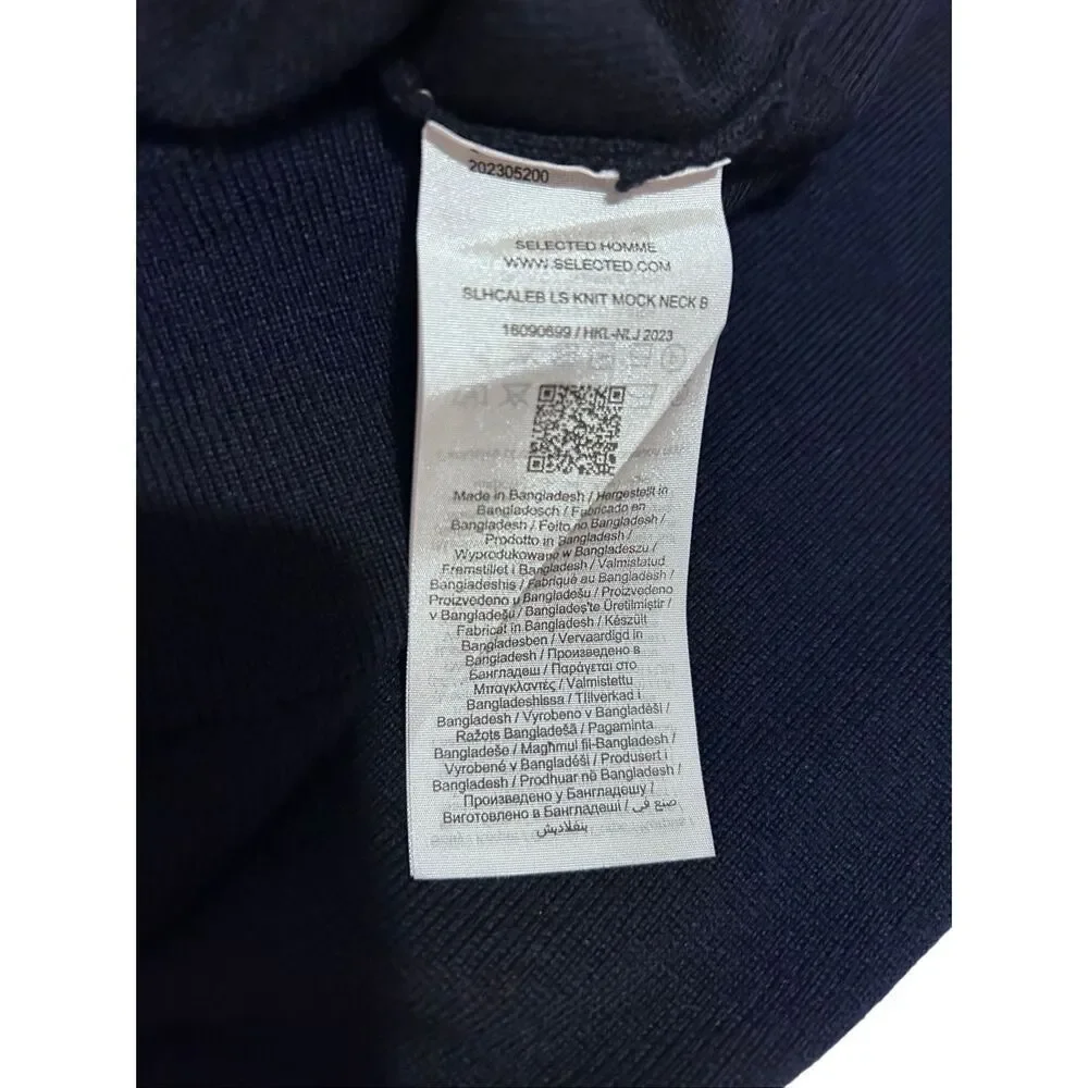 Selected Homme Men’s S Navy 100% Merino Wool Mock Neck Knit Sweater NWT